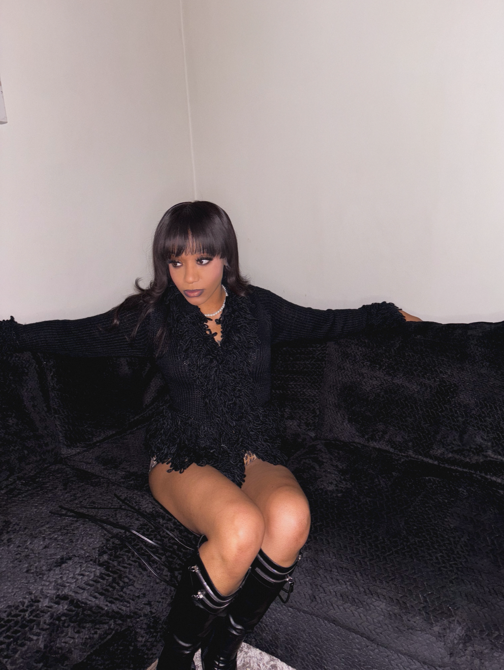 Baddie night fringe sweater